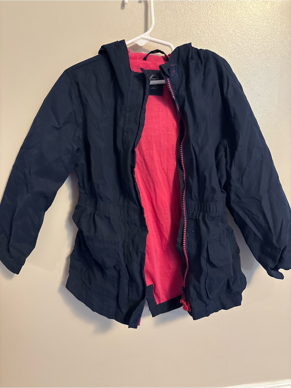 wonder nation Navy Hooded Raincoat with Pink Lining